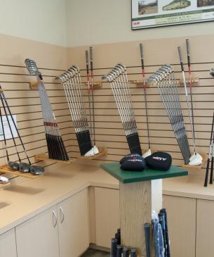 Golf clubs on display